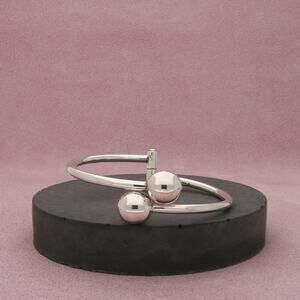 mexico sterling silver vintage bead end adjustable bangle bracelet size 6.75in